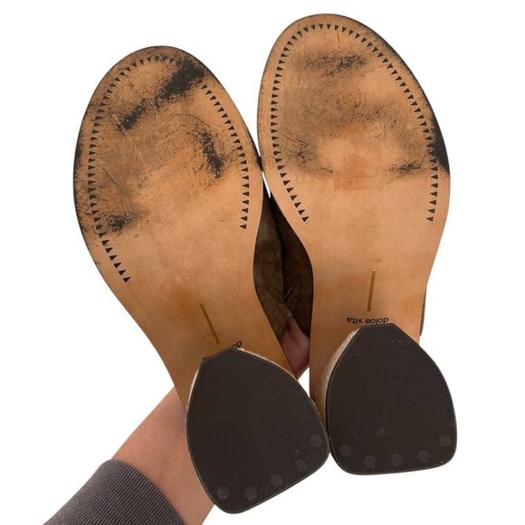 Dolce Vita Alba Olive Suede Open Toe Mules with Jute Woven Heel 9 - Picture 6 of 7